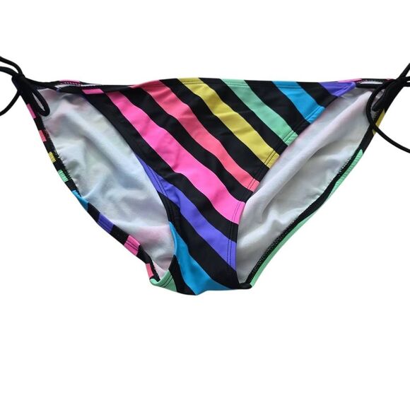 OP Junior's Size XL 15-17 Black Multi Diagonal Stripe String Bikini Bottoms - Picture 1 of 3